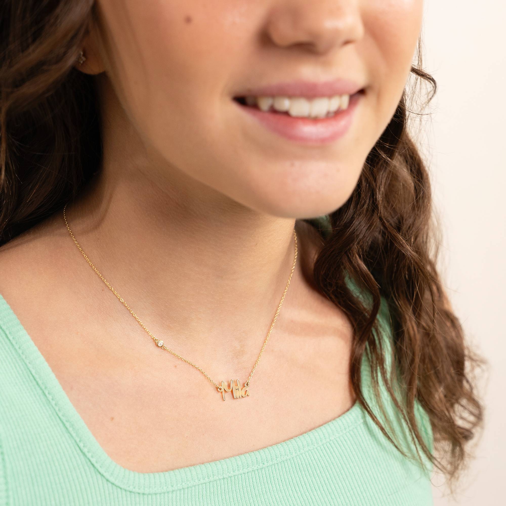"Charlotte" Collar con Nombre con Diamante en Oro 14K-3 foto de producto