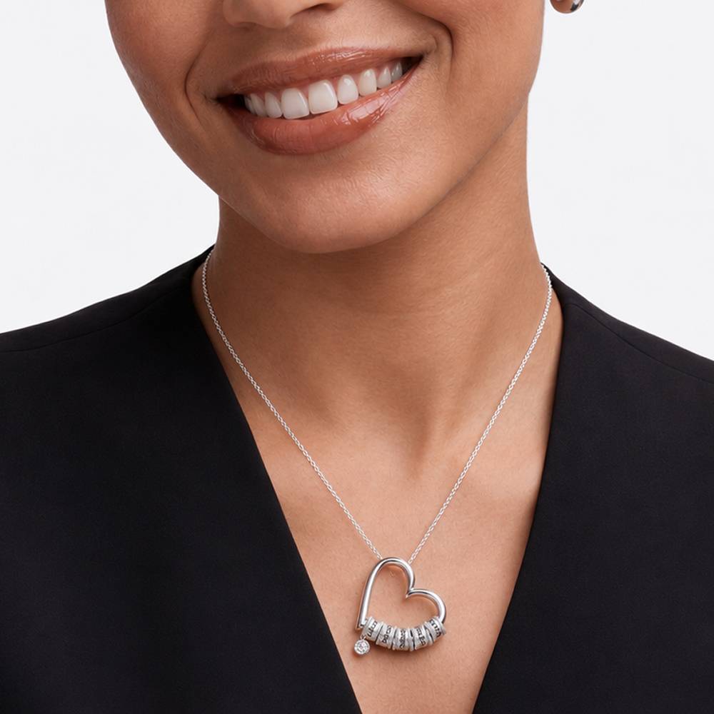 Charming Heart Necklace with Engraved Beads and 0.25ct Diamond in Silver-4 product photo