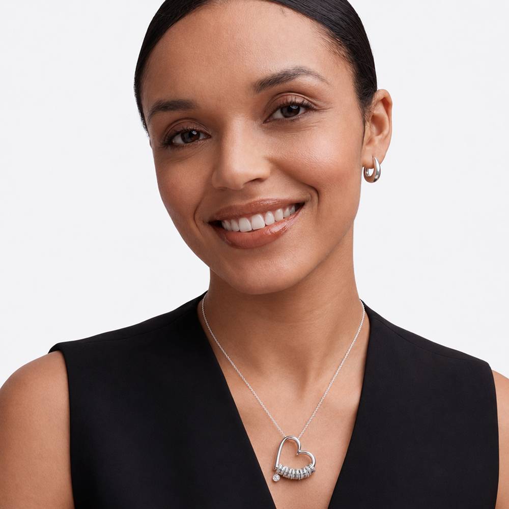 Charming Heart Necklace with Engraved Beads and 0.25ct Diamond in Silver-3 product photo