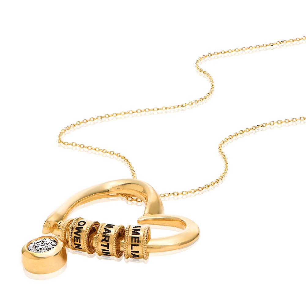Collier de charme en forme de cœur avec perles gravées & 1 ct diamant en en or jaune 10 carats-3 photo du produit