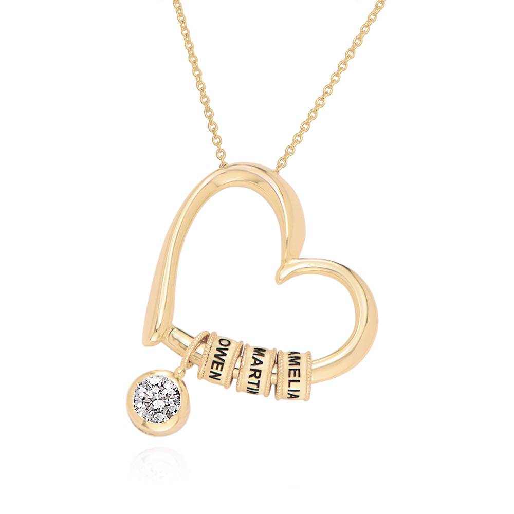 Charming Hart Ketting met Gegraveerde Kralen en 1 ct Diamant in 10k Goud