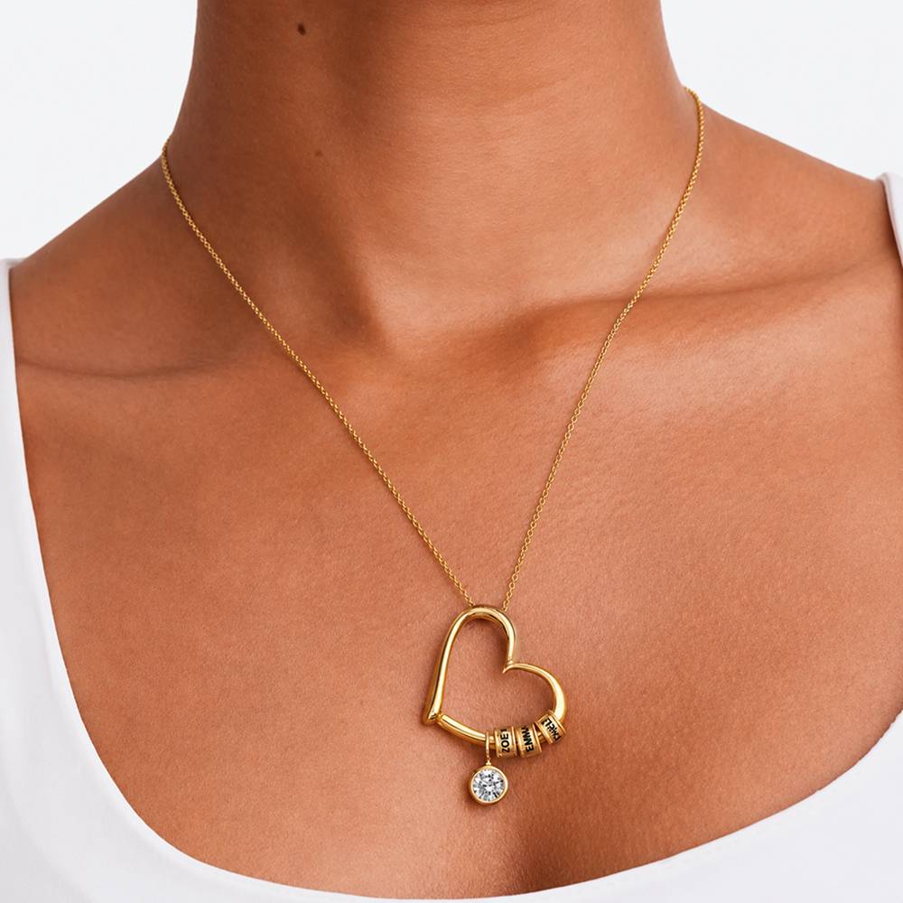 Charmante Herzkette mit gravierten Beads und 1 ct Diamant - Gold-Vermeil-6 Produktfoto