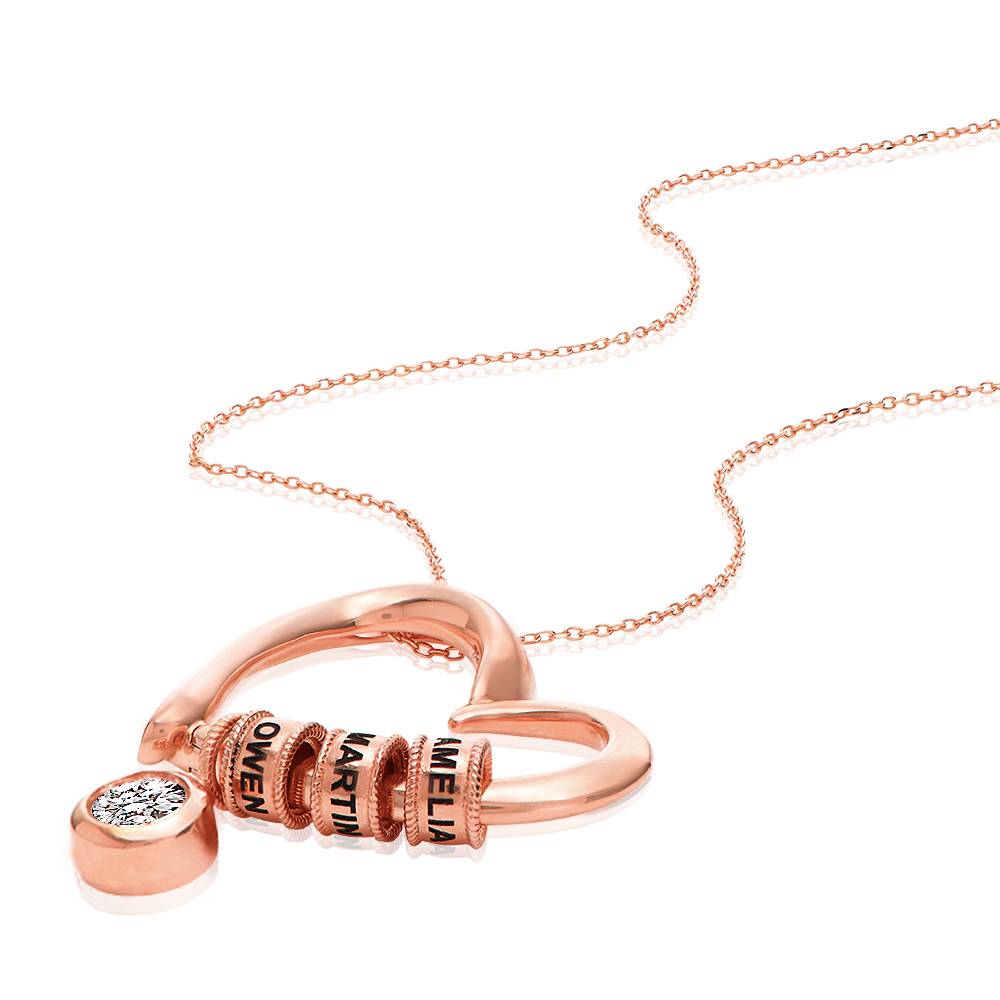 Collier de charme en forme de cœur avec perles gravées & 1 ct diamant en Plaqué Or Rose 18 carats-1 photo du produit