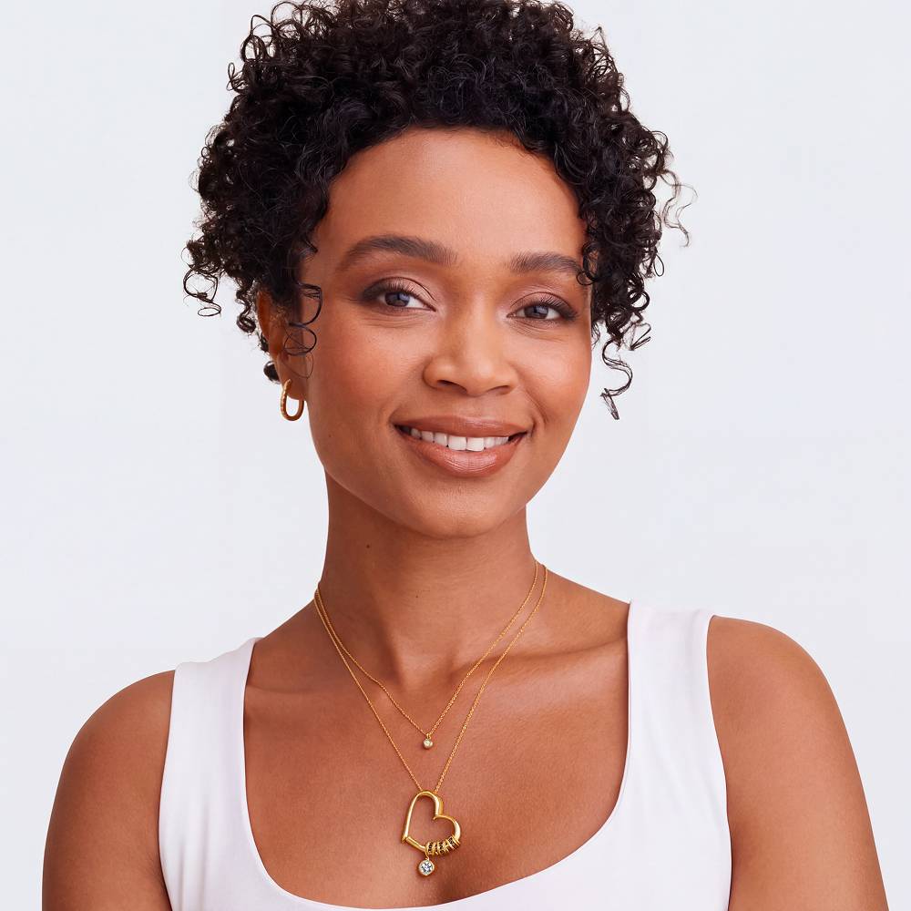 Charming Heart Necklace with Engraved Beads and 1ct Diamond in Gold Plating-4 Charming Heart Necklace with Engraved Beads and 1ct Diamond in Gold Plating-4 product photo