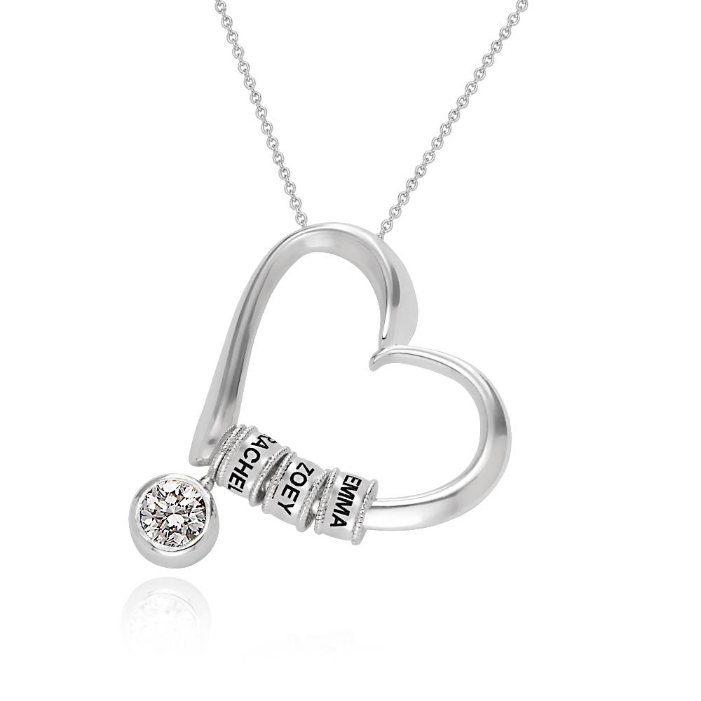 Collier de charme en forme de cœur avec perles gravées & 1 ct diamant en Argent 925-4 photo du produit
