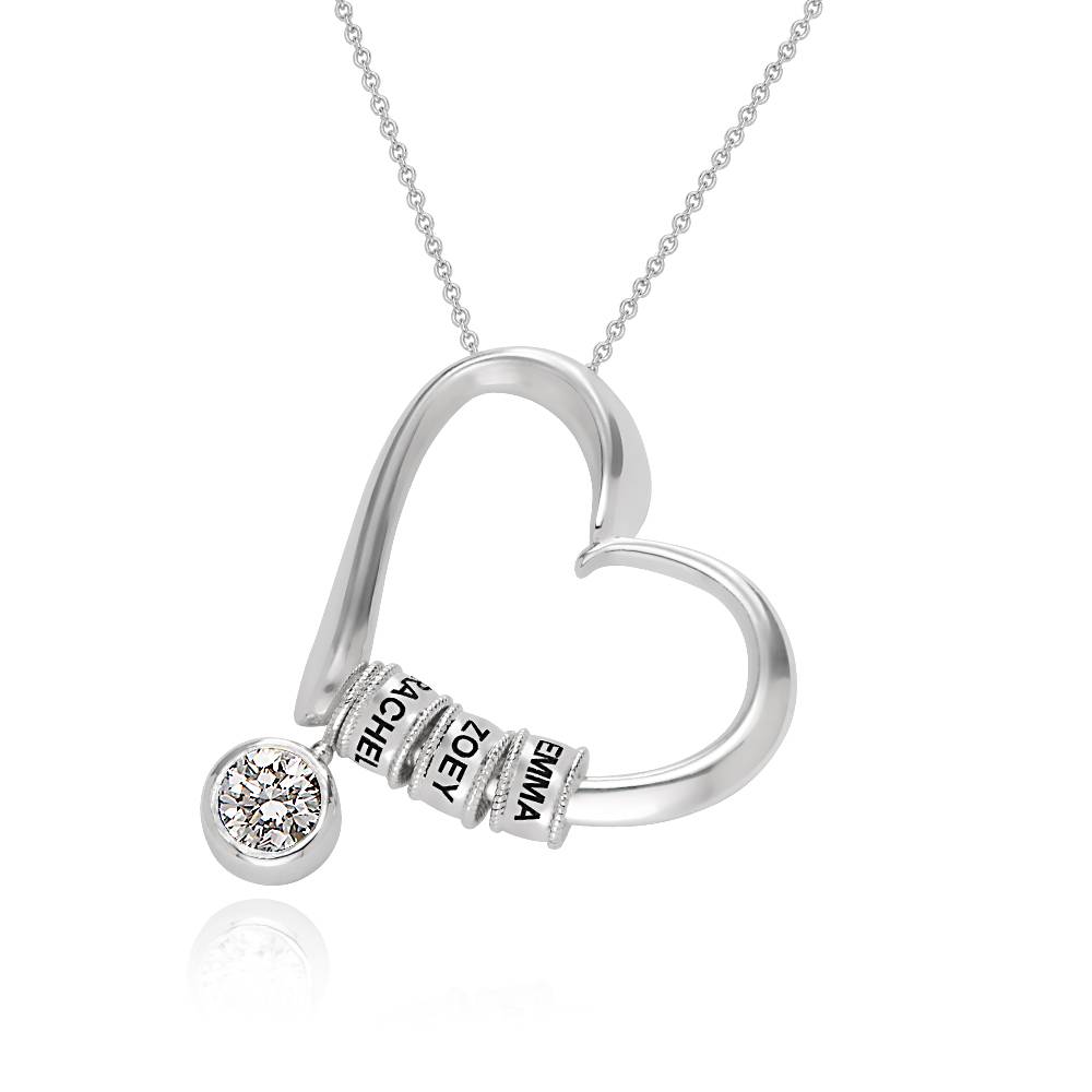 Charming Hart Ketting met Gegraveerde Kralen en 1 ct Diamant in 925 Zilver