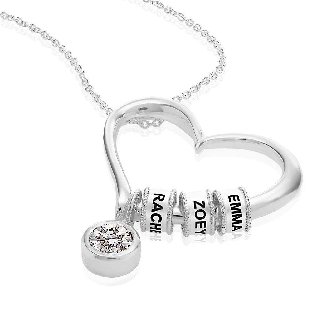 Collier de charme en forme de cœur avec perles gravées & 1 ct diamant en Argent 925-3 photo du produit