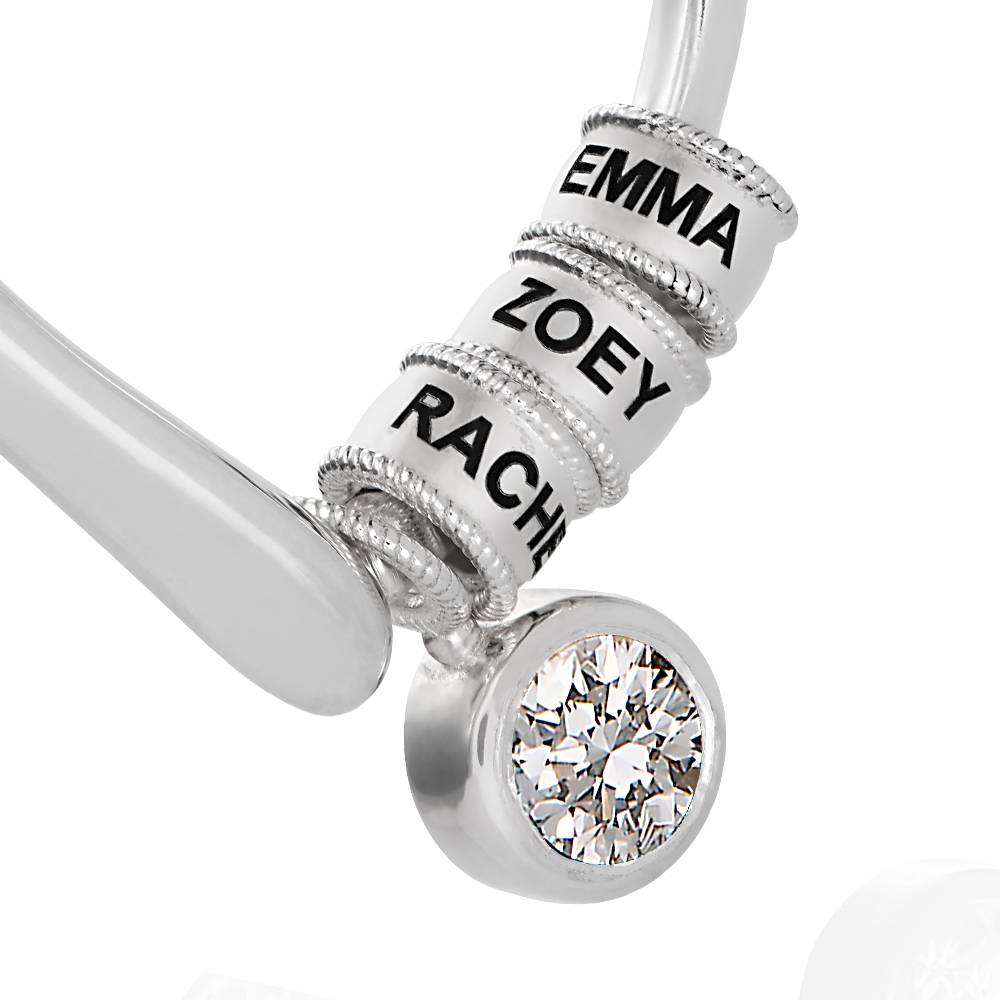 Collar Corazón Encantador con Cuentas Grabadas y Diamante de 1CT en Plata Esterlina-2 foto de producto