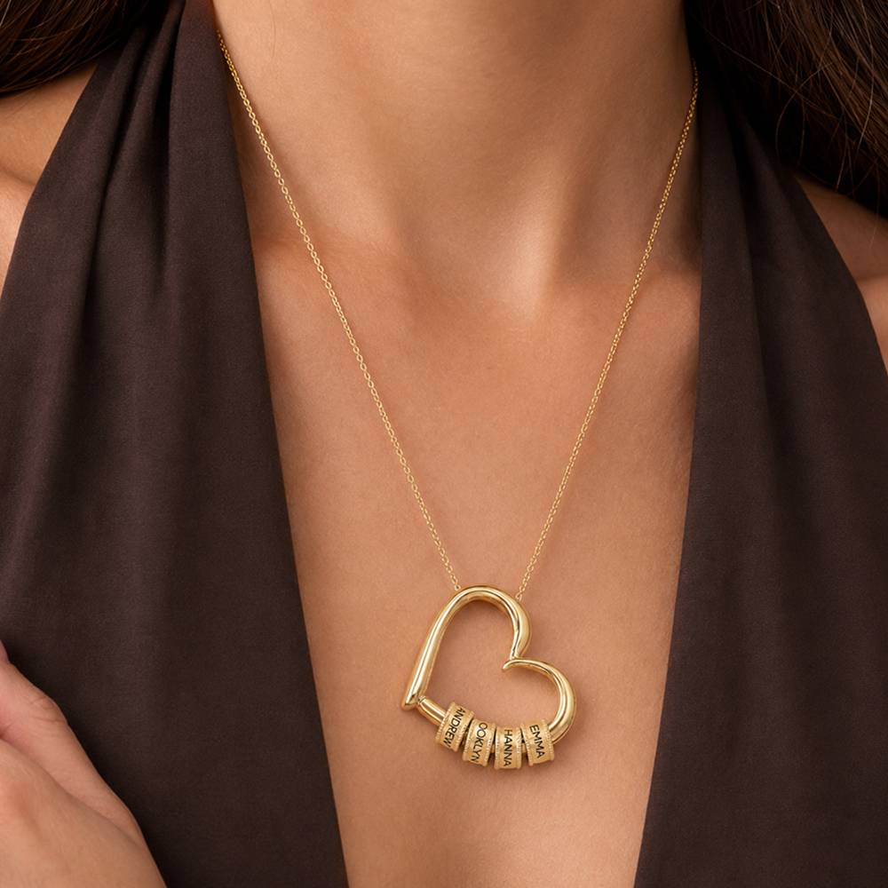 Charming Heart Necklace with Engraved Beads in 10ct Solid Yellow Gold-4 product photo