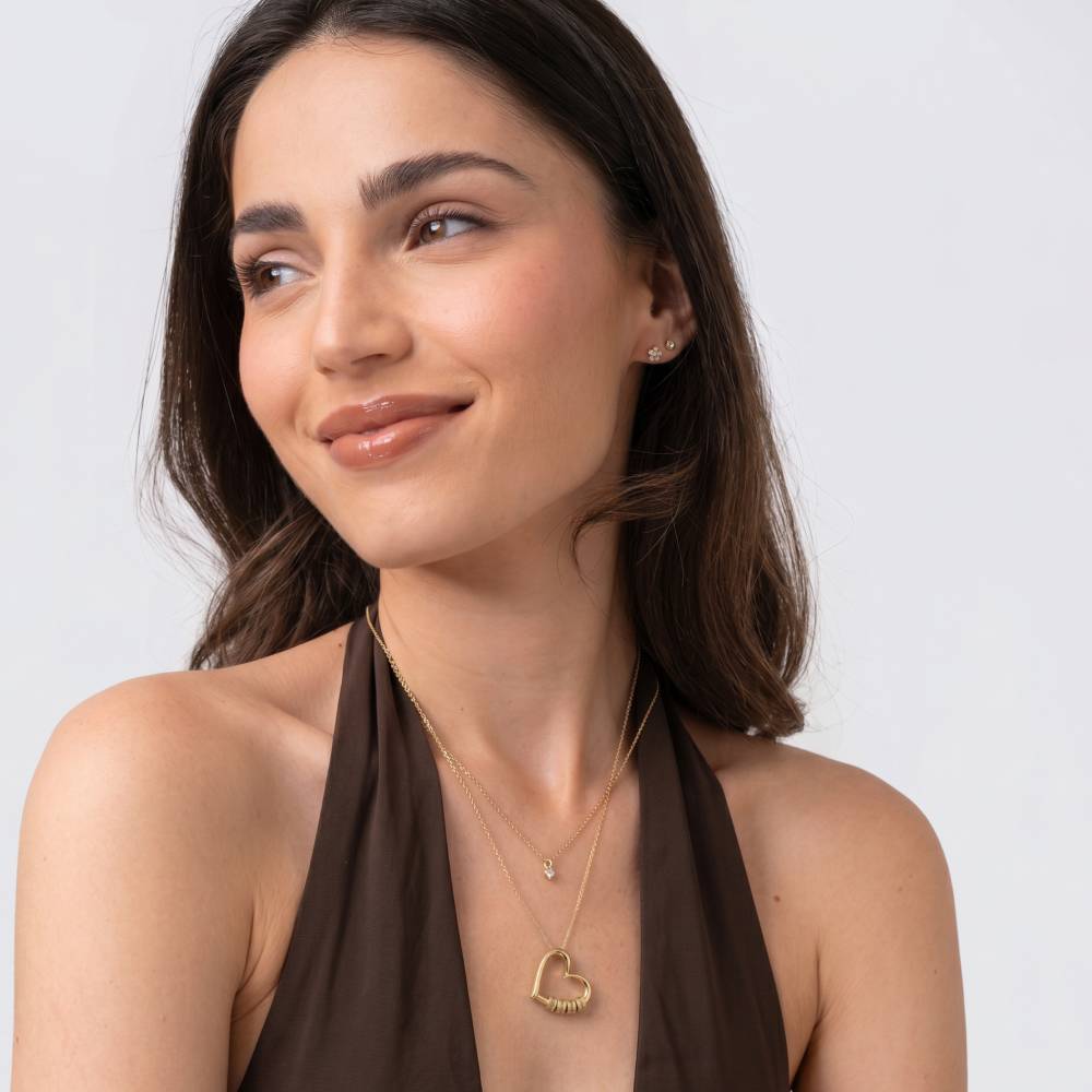 Charming Heart Necklace with Engraved Beads in 10ct Solid Yellow Gold-3 product photo