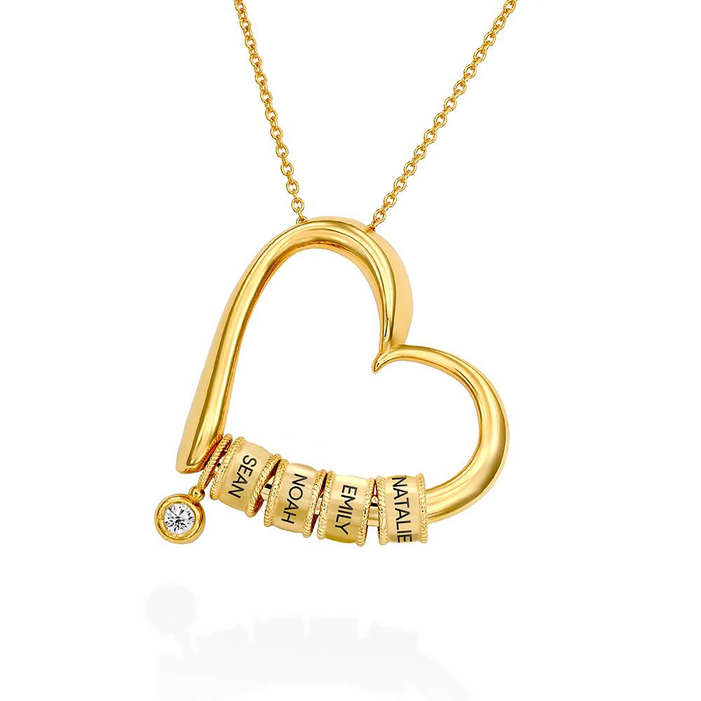 Collar "Charming Heart" con cuentas grabadas y 0.25ct diamantes en chapa de oro-4 foto de producto