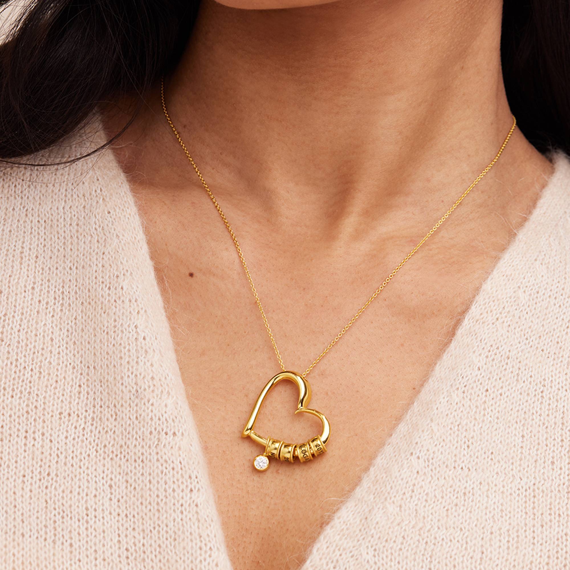 Collier de charme en forme de cœur avec perles gravées en Or Vermeil 18 carats avec 0.25 ct diamant-5 photo du produit