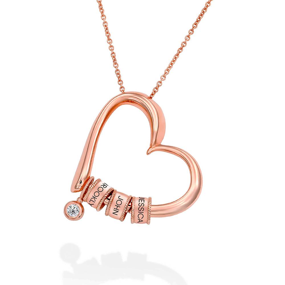 Charming Heart Necklace with Engraved Beads  in Rose Gold Plating with 1/25 CT. T.W Lab – Created Diamond-3 product photo