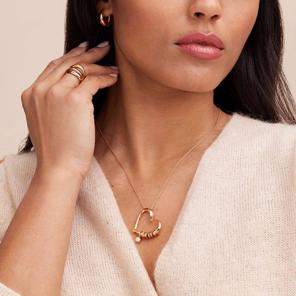 Charmante Herz-Halskette mit gravierten Beads und 0,25 ct Diamant - 750er rosévergoldetes Silber-6 Produktfoto