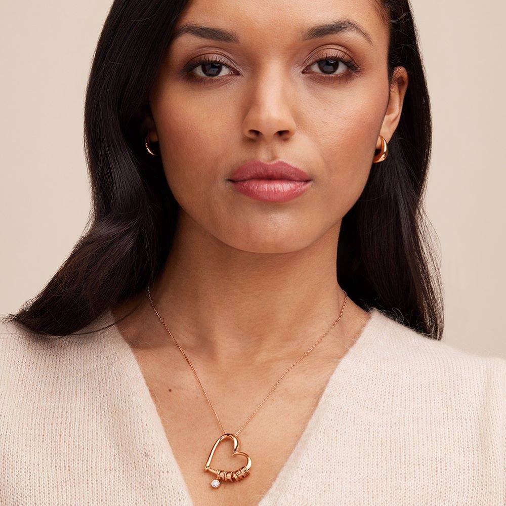 Charming Heart Necklace with Engraved Beads in Rose Gold Vermeil with 0.25 ct Diamond-6 product photo