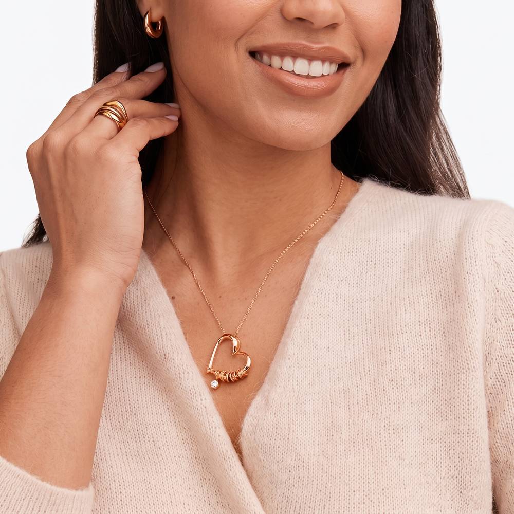 Charming Heart Necklace with Engraved Beads and 0.25ct Diamond in Rose Gold Plating-2 product photo