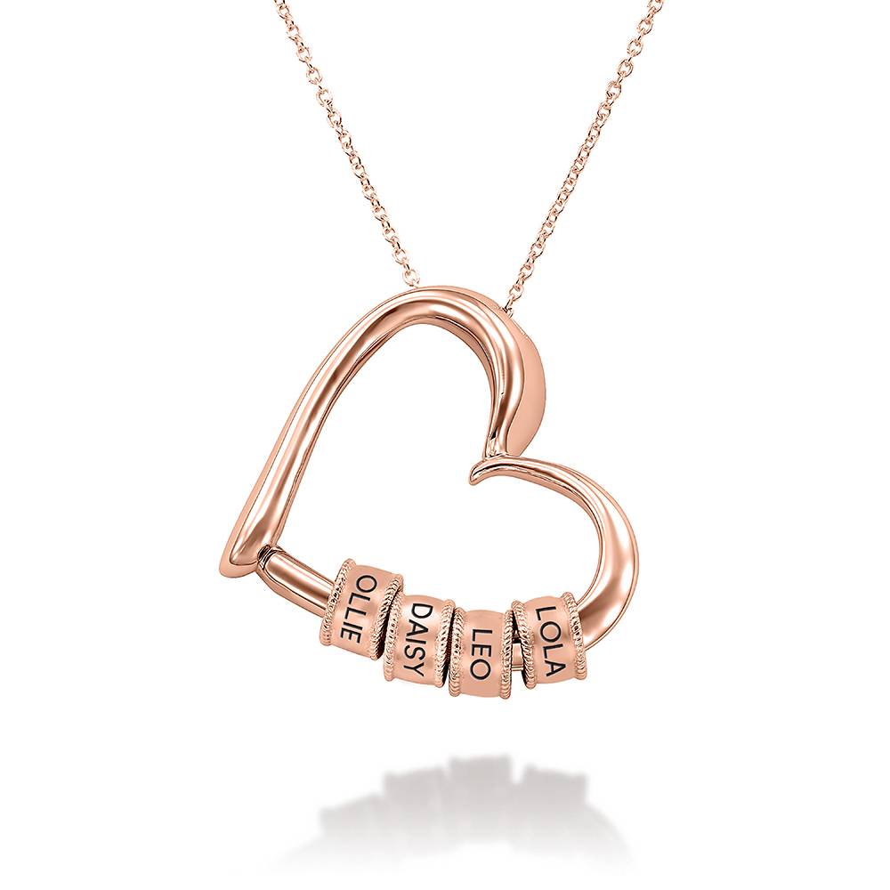 Charming Heart Necklace with Engraved Beads in 18ct Rose Gold Vermeil product photo