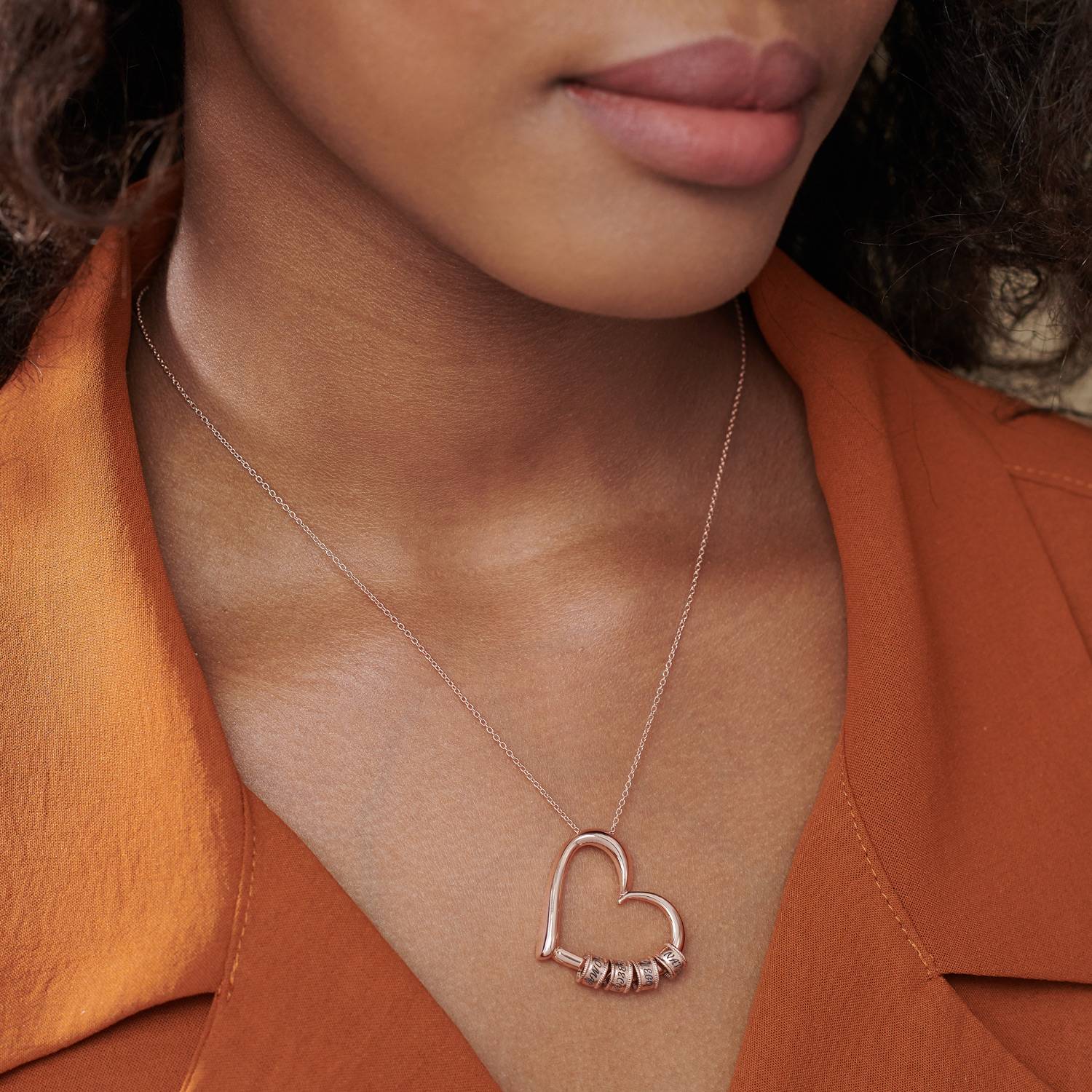 Charming Heart Necklace with Engraved Beads in 18ct Rose Gold Vermeil-2 product photo