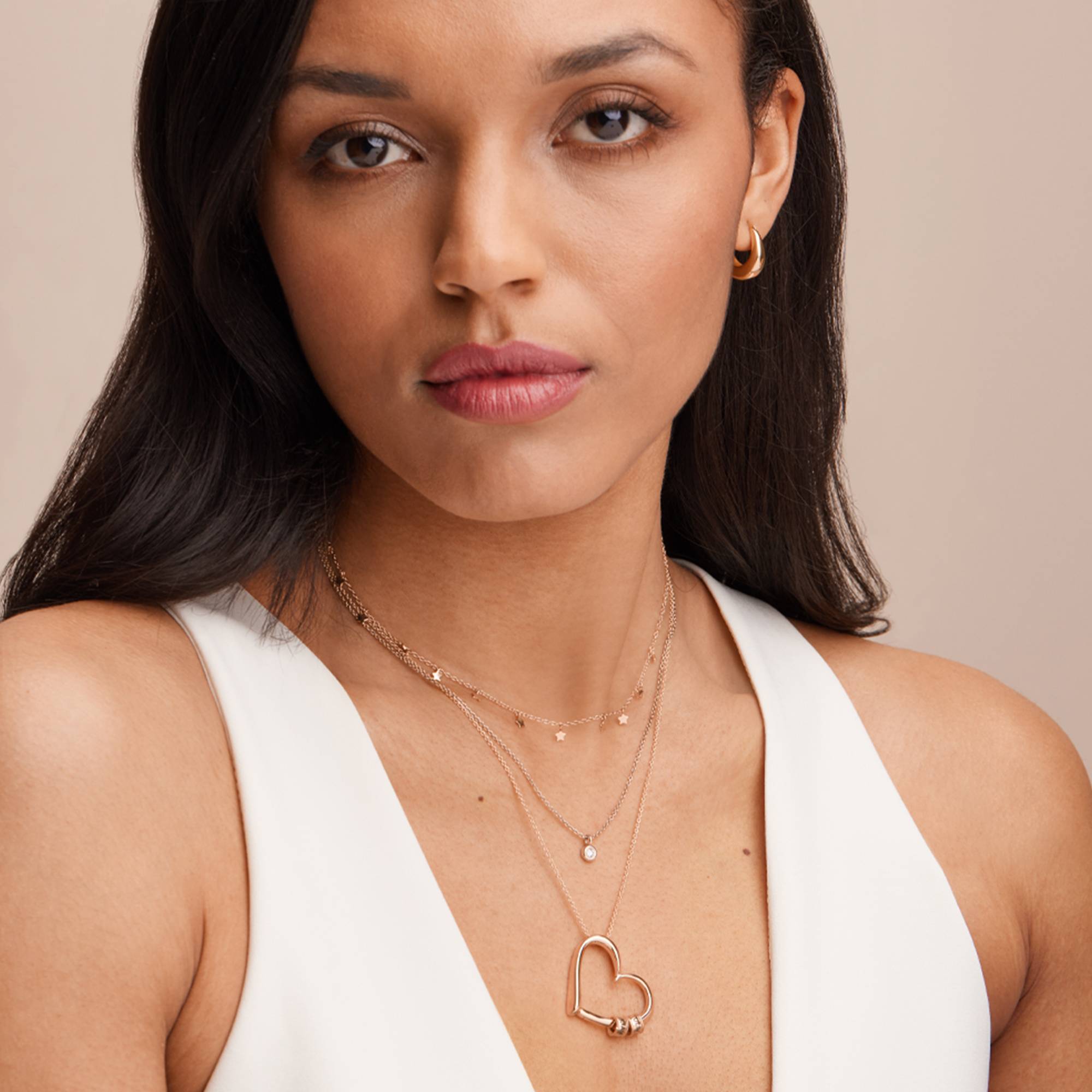 Collar "Charming Heart" con Perlas Grabadas en Oro Rosa Vermeil-3 foto de producto