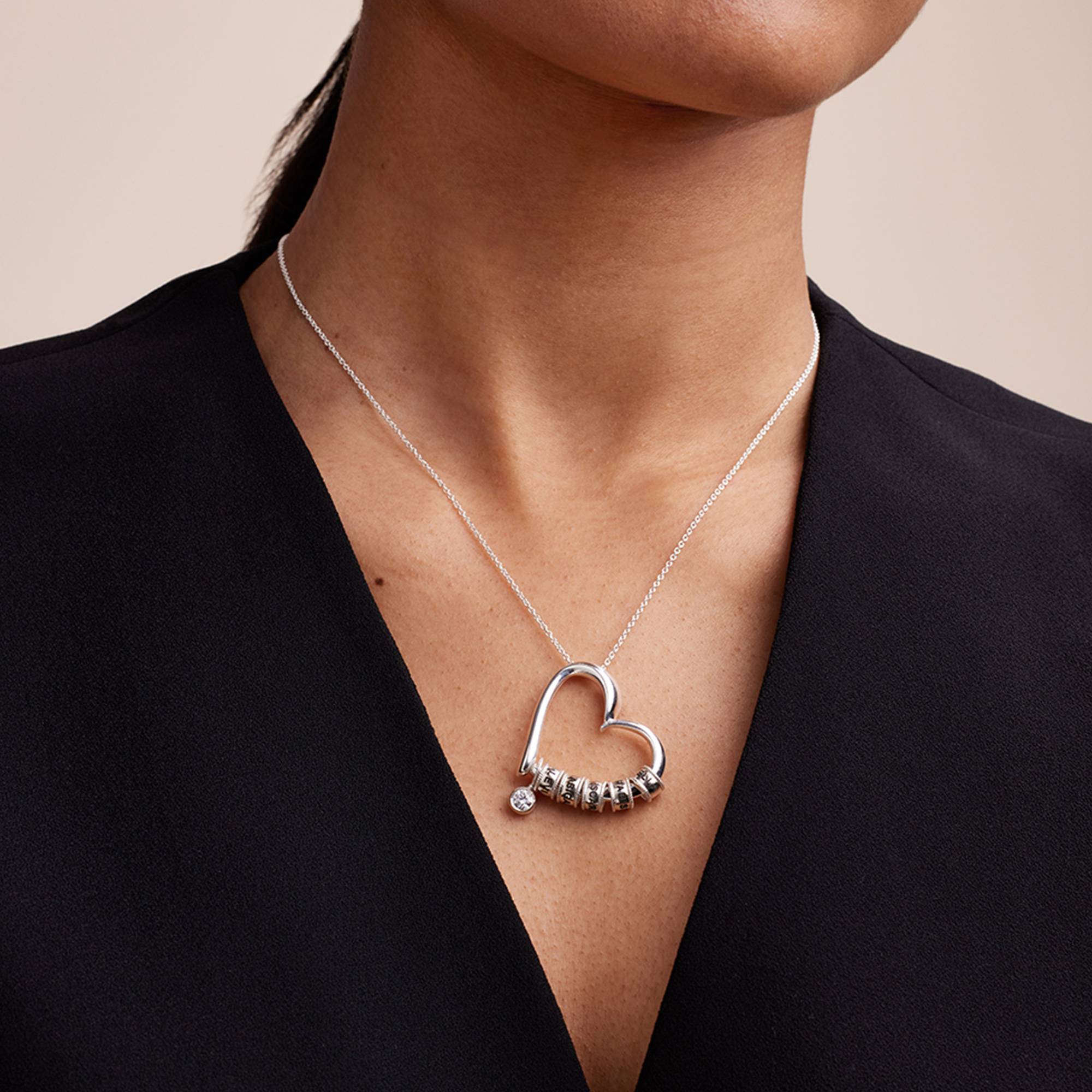 Charmante Herz-Halskette mit gravierten Beads und 0,25 ct Diamant - 925er Sterlingsilber-3 Produktfoto