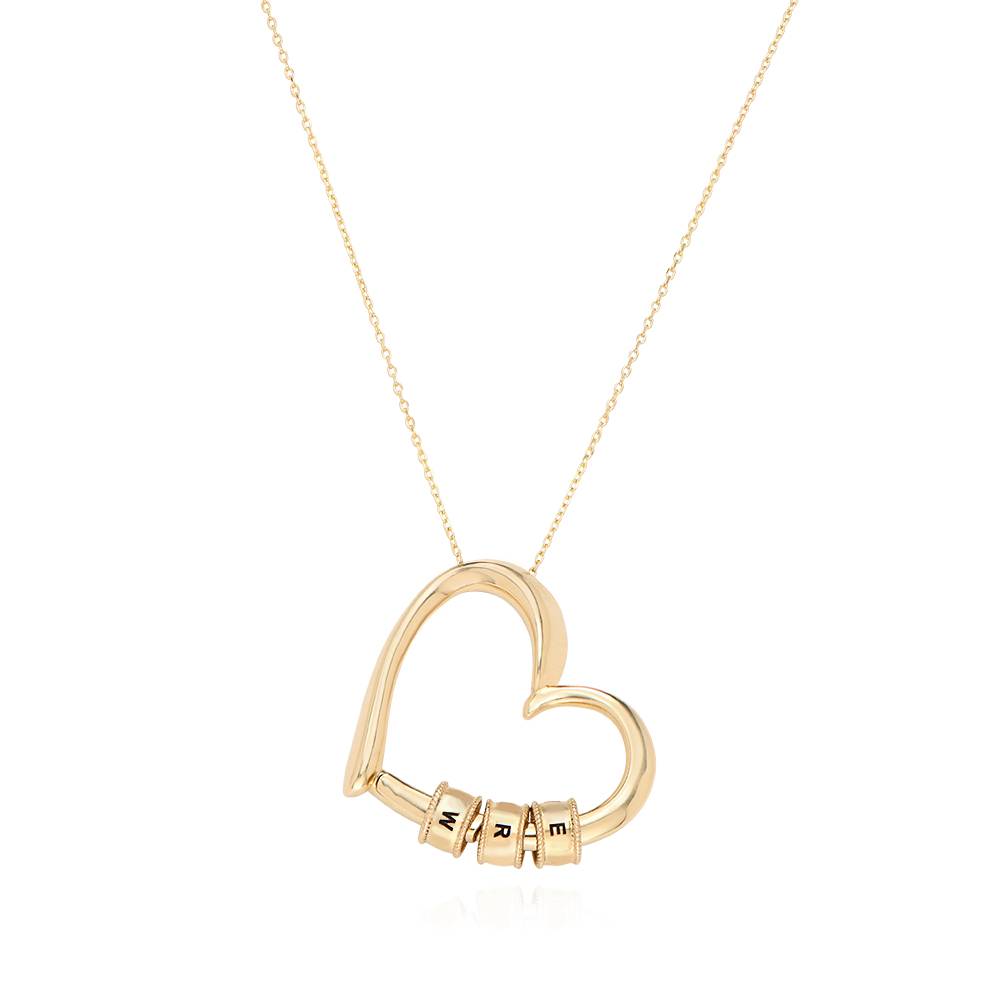 "Charming Heart" halskjede med graverte innledende perler i 10K gult gull-5 produktbilde