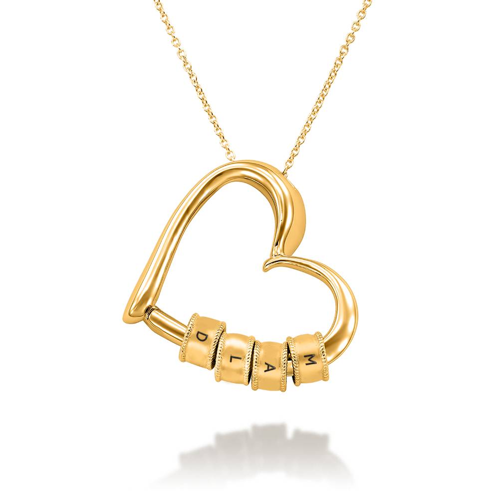 Charming Heart Necklace with Engraved Initial Beads in 18K Gold product photo