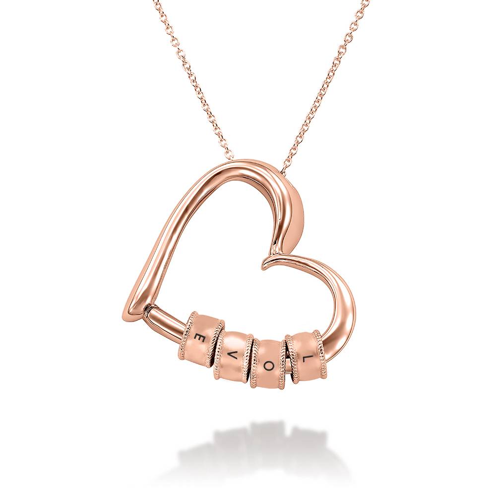 Charming Heart Necklace with Engraved Initial Beads in 18K Rose Gold Plating-2 product photo