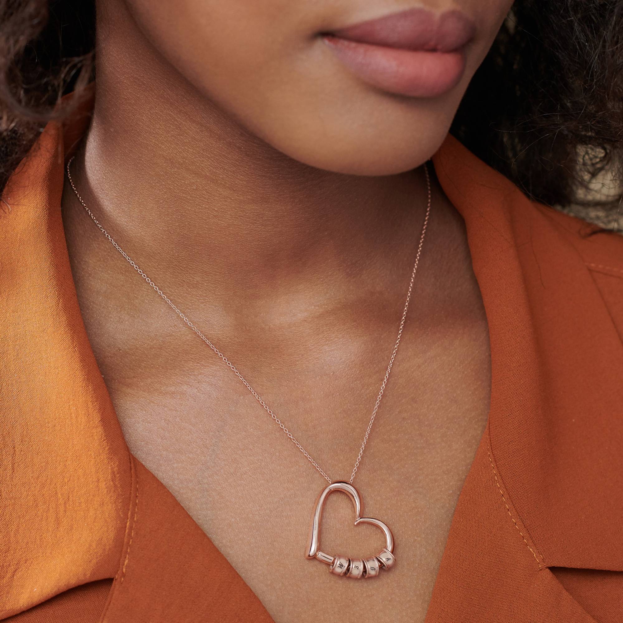 Charming Heart Necklace with Engraved Initial Beads in 18K Rose Gold Plating-1 product photo