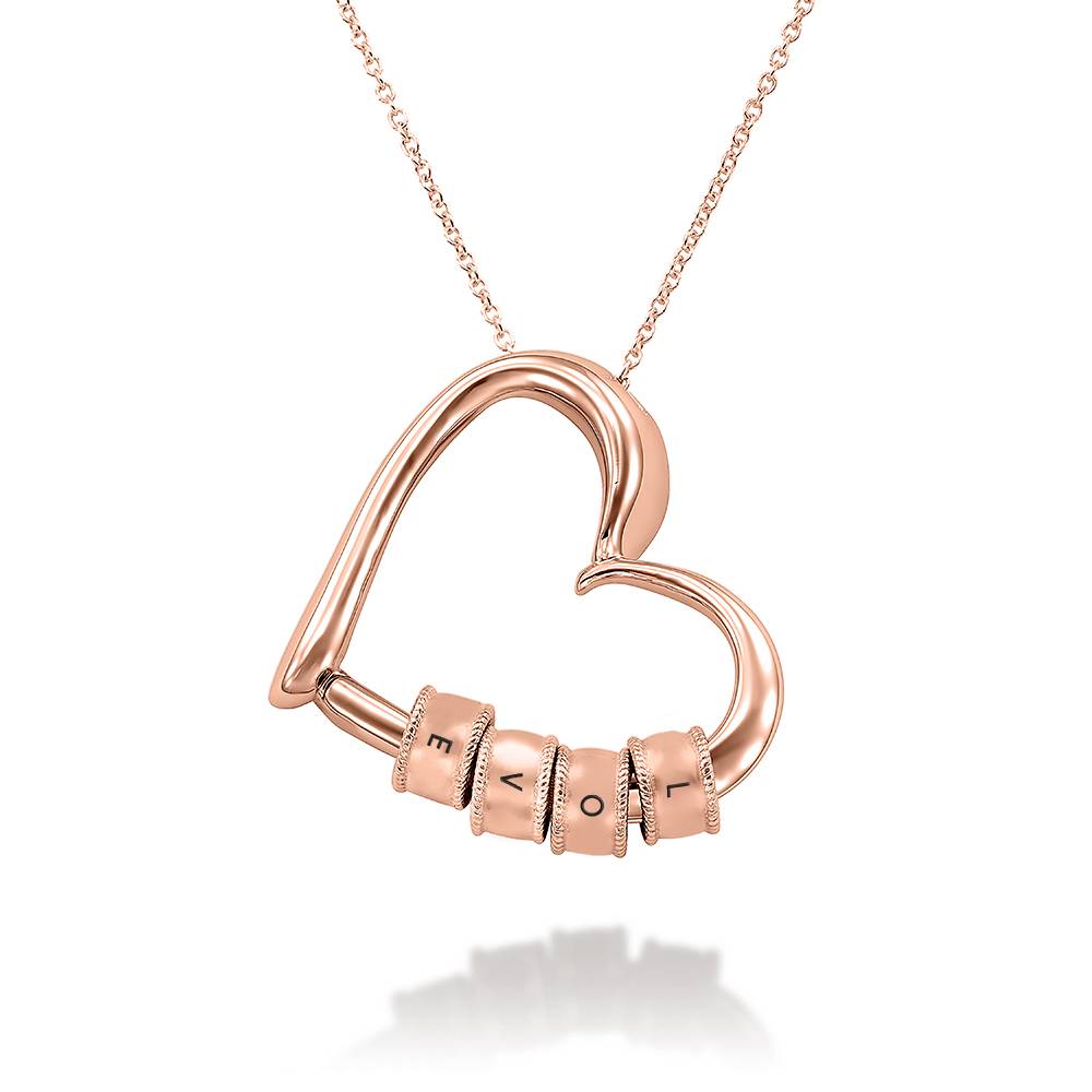 Charming Hart Ketting met Gegraveerde Initiaal Kralen in Roségoud Vermeil