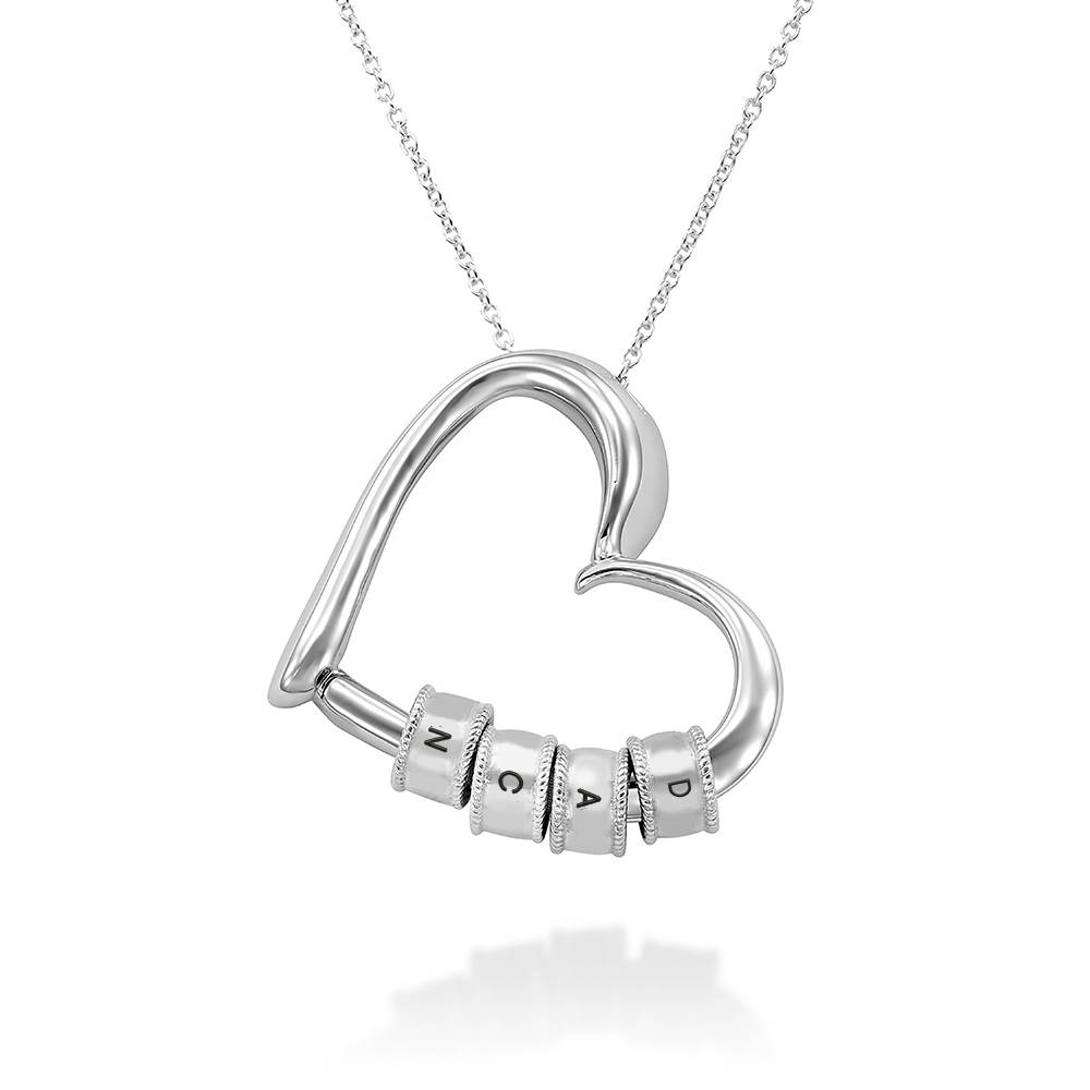 "Charming Heart" halskjede med graverte innledende perle i sterlingsølv-2 produktbilde
