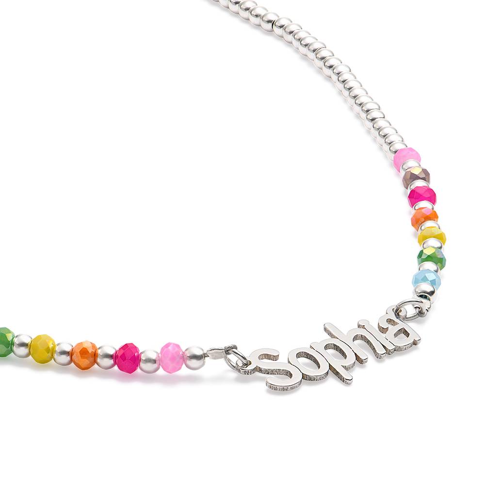 Chicago Rainbow Beaded Name Necklace in Sterling Silver Plated Brass-2 product photo