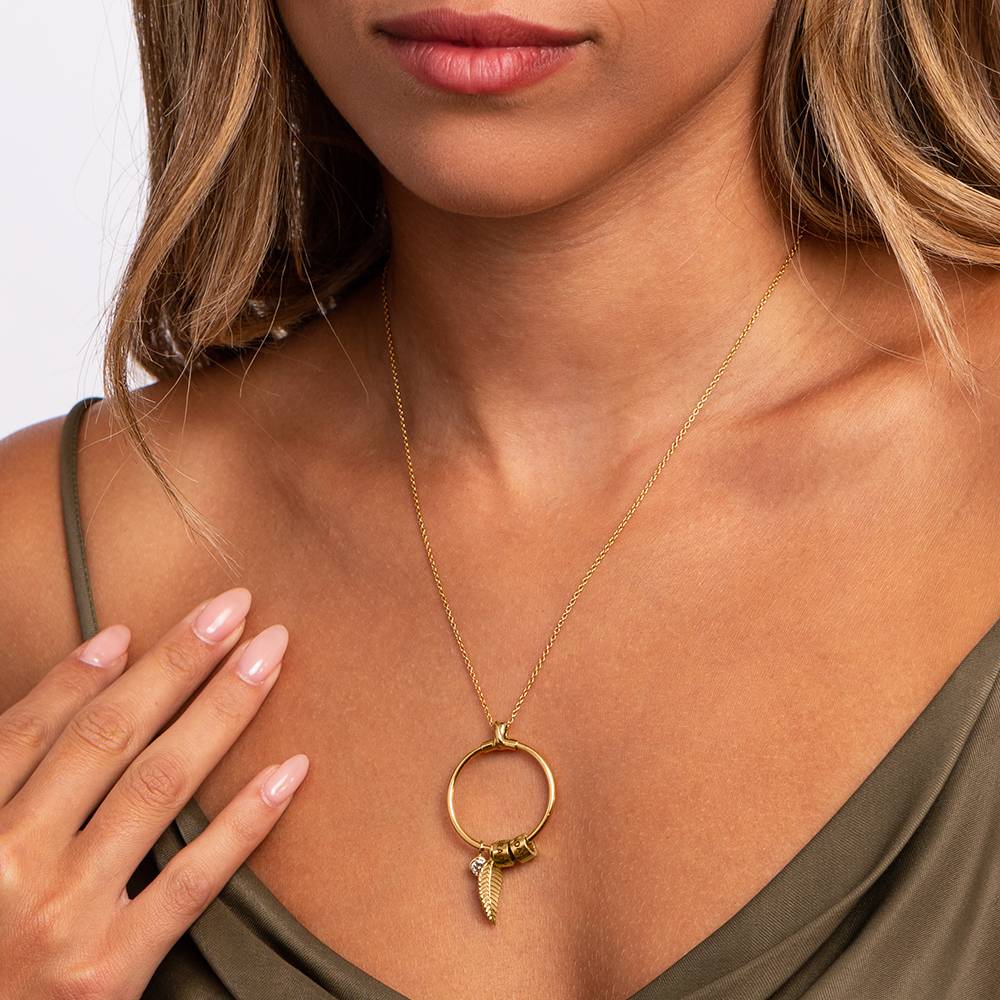 Collar Linda™ con Colgante Circular con Hoja y Perlas Personalizadas en Oro Vermeil-5 foto de producto