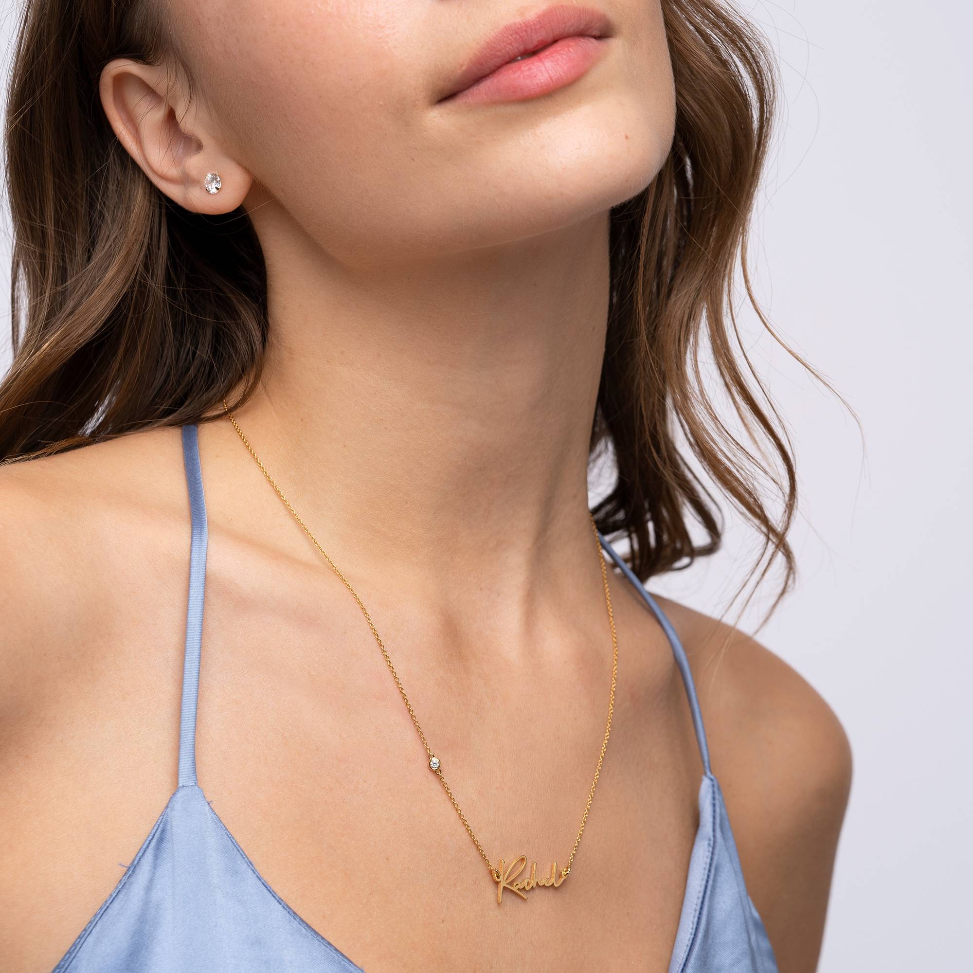 "Paris" collar con nombre personalizado con diamante en oro vermeil-1 foto de producto