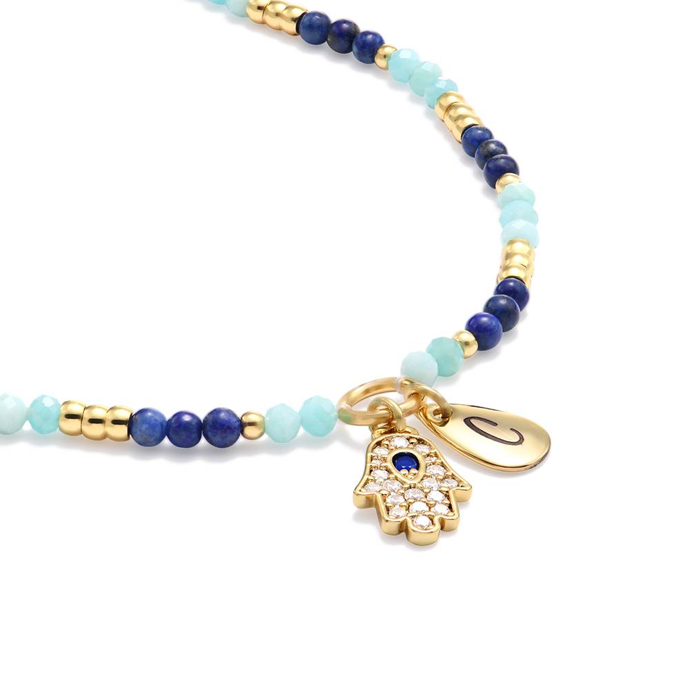 Coastal Hamsa Initial Necklace with Semi-Precious Beads in 18K Gold Plated Brass-4 product photo