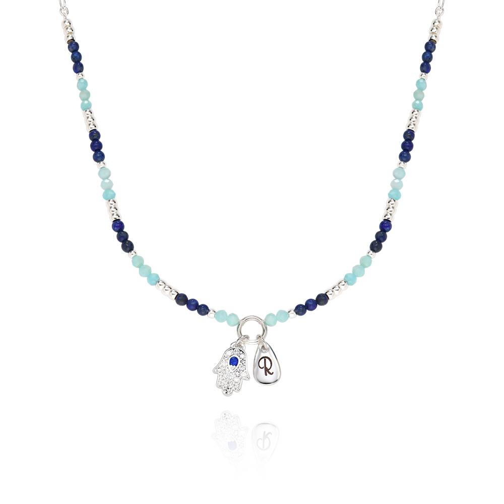 Coastal Hamsa Intial Necklace with Semi-Precious Beads in Sterling product photo