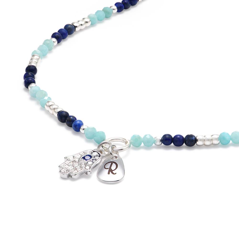 Coastal Hamsa Intial Necklace with Semi-Precious Beads in Sterling Silver-1 product photo