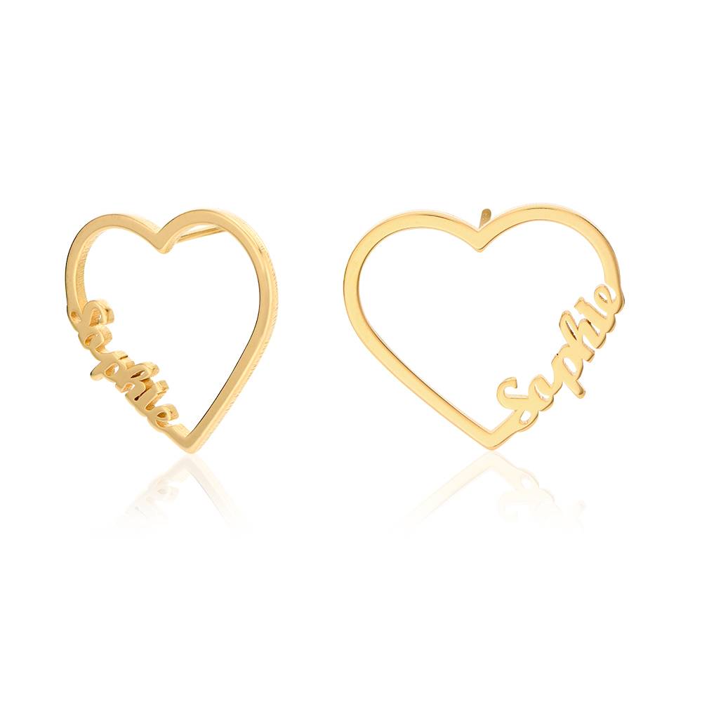Aretes Contour Heart con dos nombres en chapa de oro de 18K foto de producto