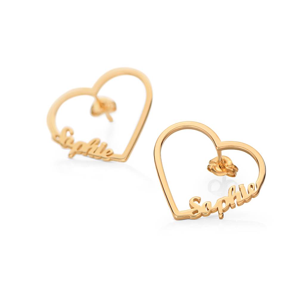 Pendientes de Contorno de Corazón con Dos Nombres en Chapa de Oro 18K-1 Pendientes de Contorno de Corazón con Dos Nombres en Chapa de Oro 18K-1 foto de producto