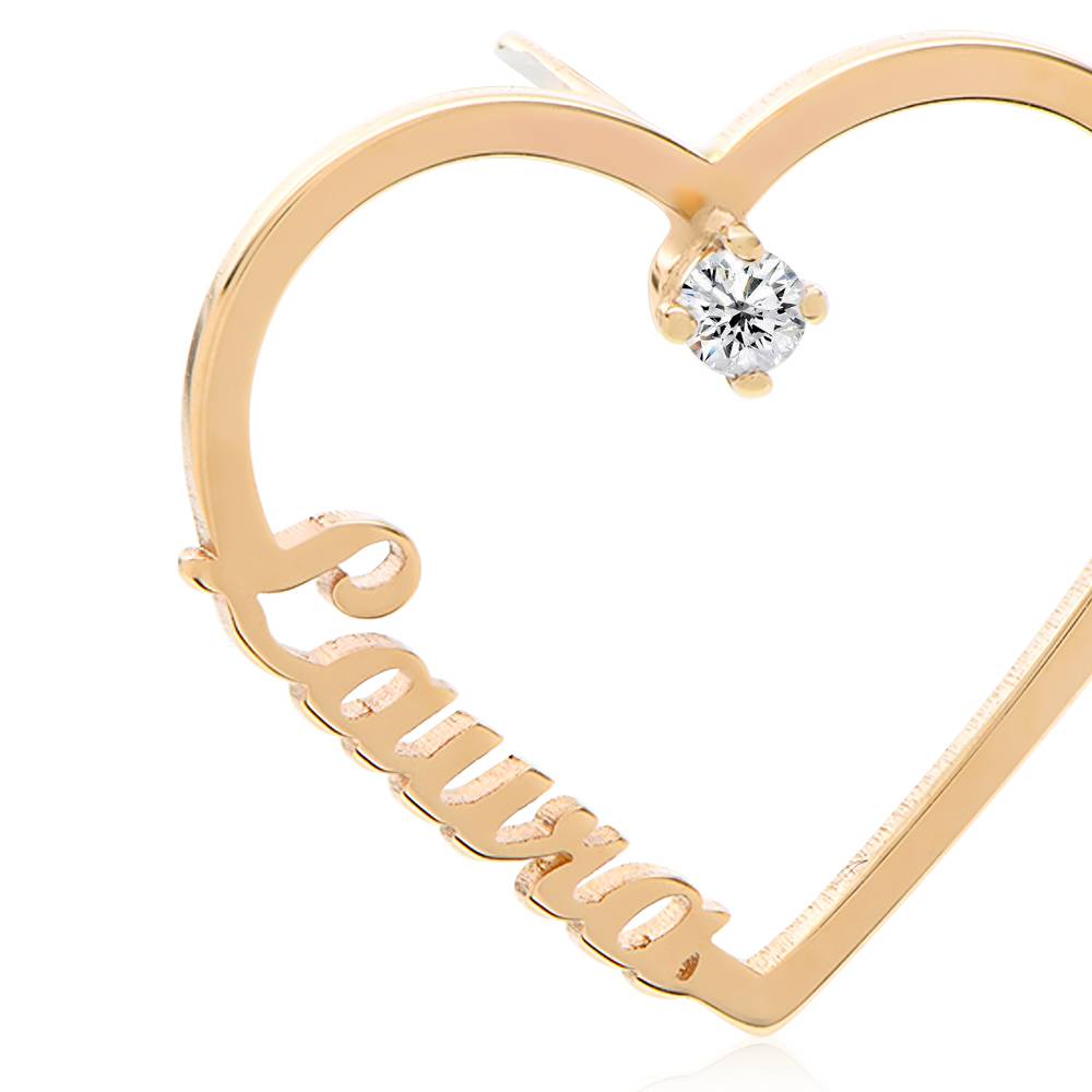Contour Heart Name Earrings with 0.05CT Diamond in 14K Yellow Gold-1 product photo