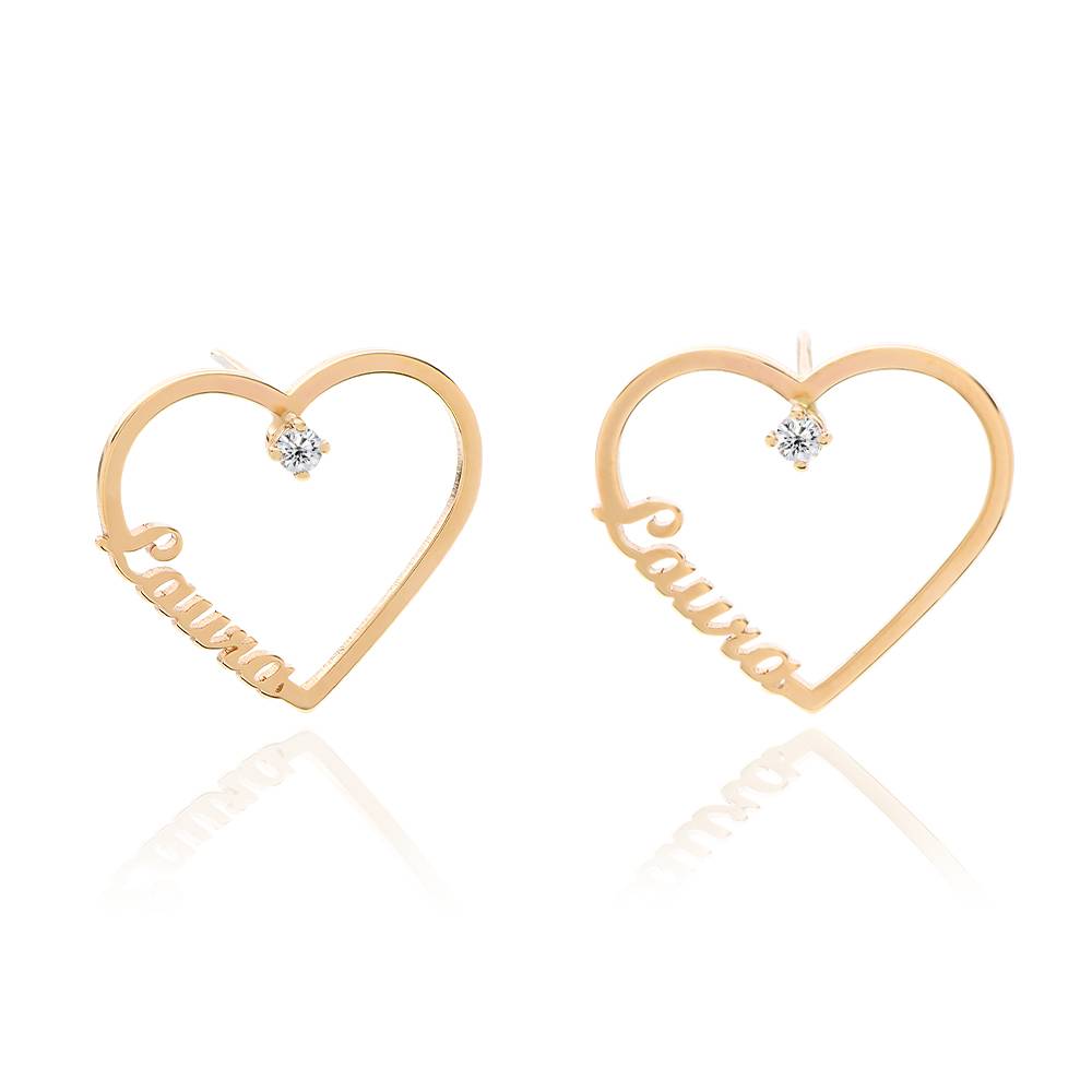 Contour Heart Name Earrings with 0.05CT Diamond in 14K Yellow Gold-2 product photo