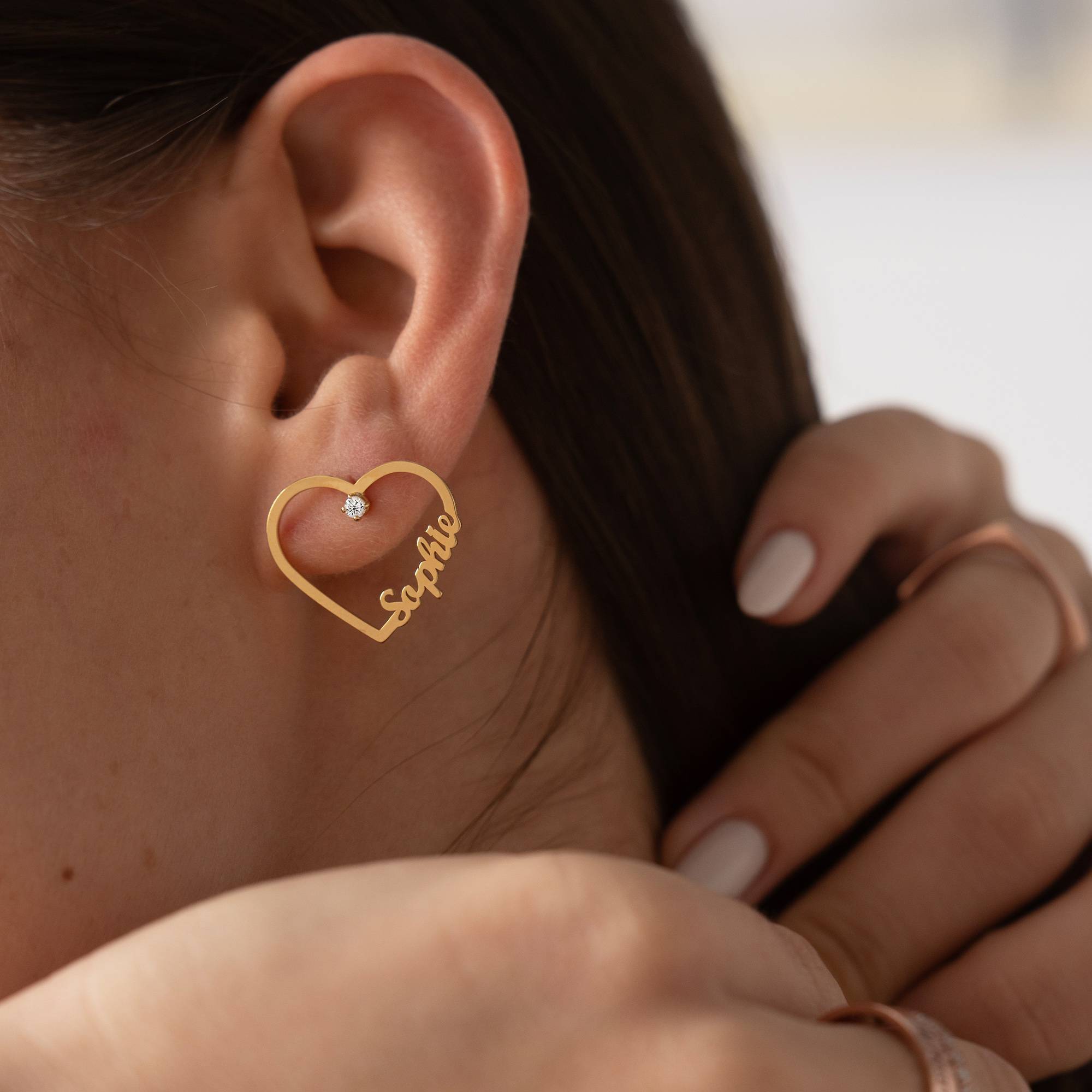 Contour Heart Name øreringe med 0.5ct Laboratoriefremstillede Diamant i 18K guldbelægning-3 produkt billede