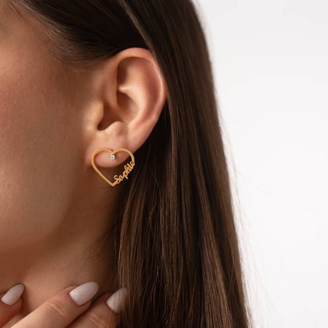 Contour Heart Name Earrings with 0.05ct Diamonds in 18ct Gold Vermeil