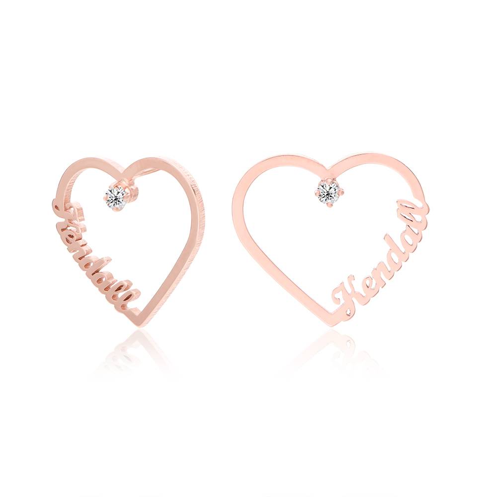 18k Rosé Vergulde Hartvormige Naamoorbellen met 0,05CT Diamanten-4 Productfoto