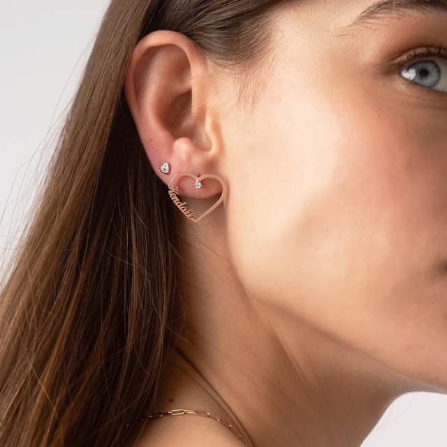 Contour Heart Name Earrings with 0.05CT Diamonds in 18K Rose Gold