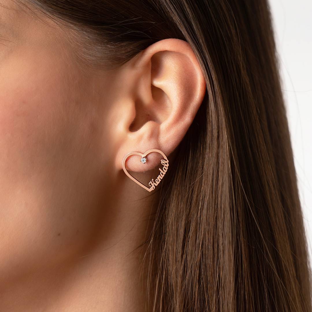 Contour Heart Name Earrings with 0.05CT Diamonds in 18K Rose Gold