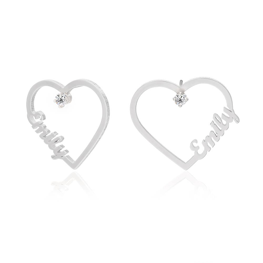 Contour Heart Name Earrings with 0.05ct Lab Diamond in Sterling Silver-1 product photo