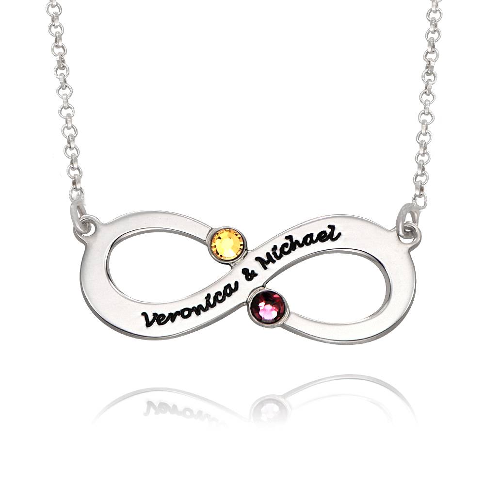 Couple's Infinity Necklace with Birthstones in Sterling Silver-4 product photo
