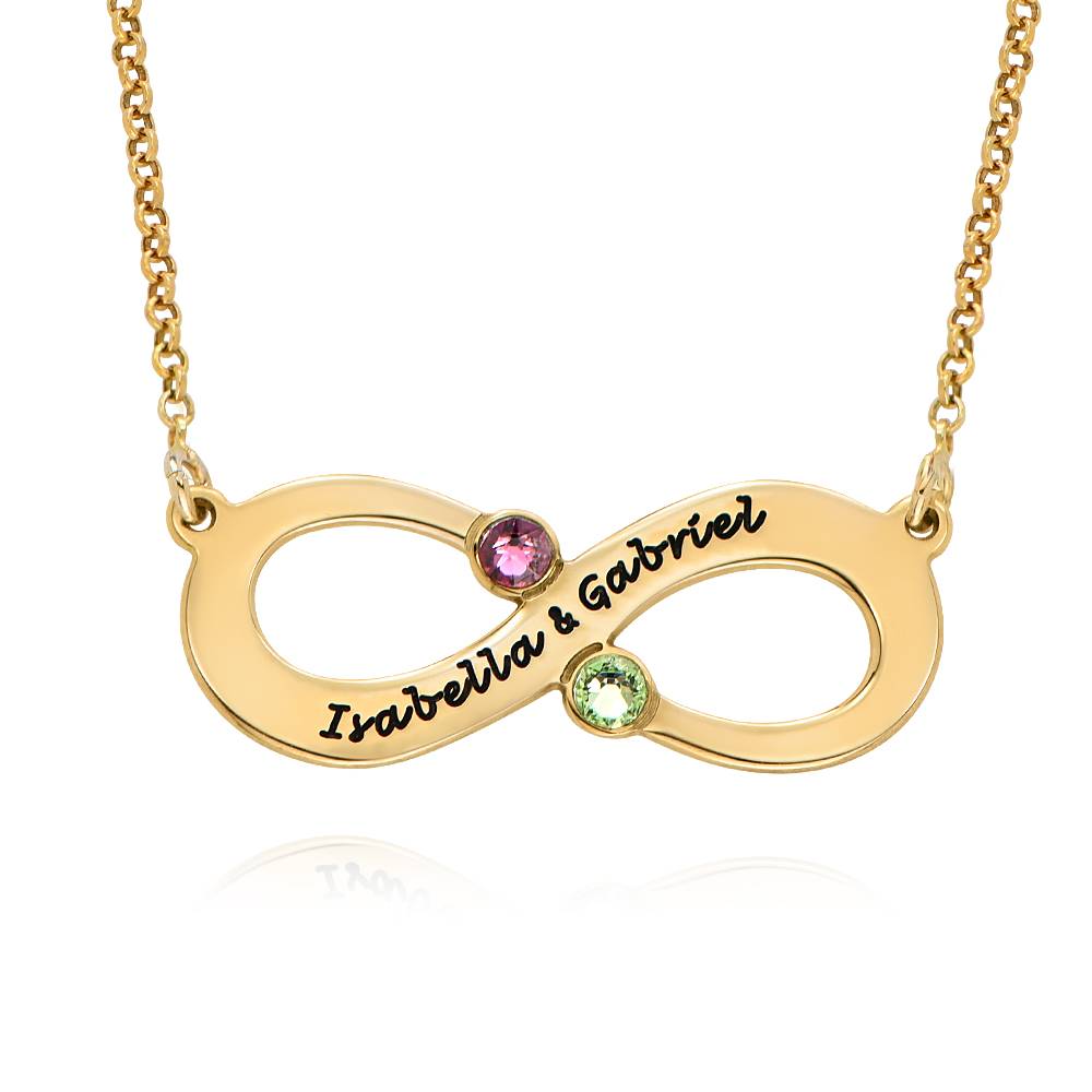 Couple's Infinity Necklace with Birthstones - Gold Plated-4 product photo