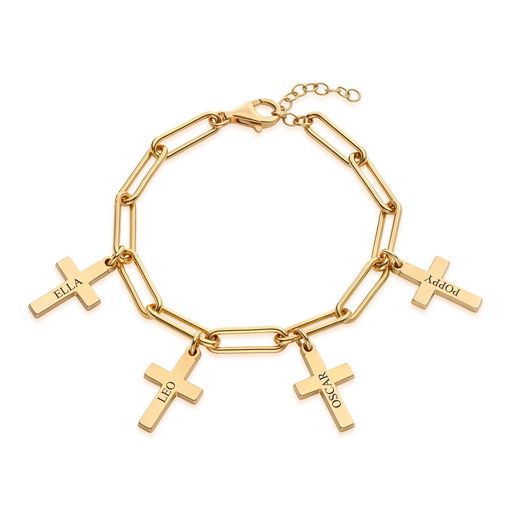 Schakelarmband met Gepersonaliseerde Kruisbedels in Verguld Goud