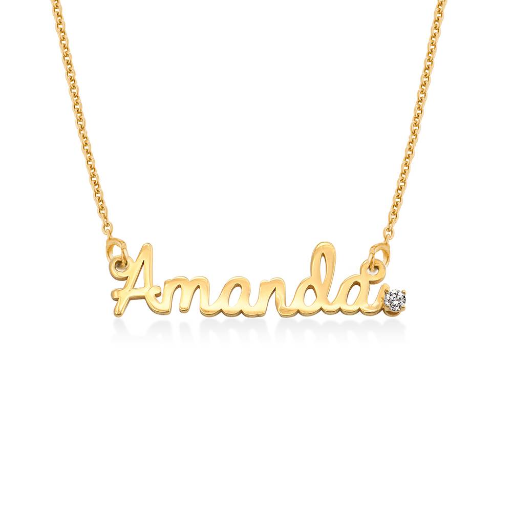 Cursieve Naamketting met Diamant in Verguld